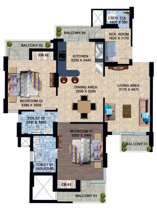 Fortune / Paradise 2bhk + Utility